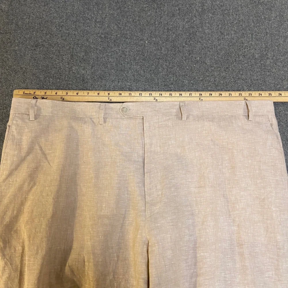 Tallia Linen Dress Pants Mens 50x30 Tan Beige Flat Front Summer Wedding Trousers